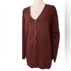 Ulla Popken Plus Size European Designer Burgundy Wine Cable Knit Cardiga…